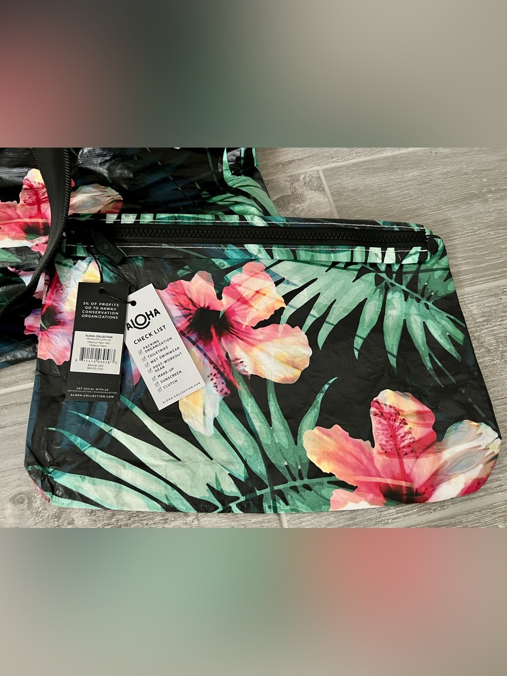 ALOHA Collection Bag/Travel Pouches Hibiscus Palm - Picture 4 of 5